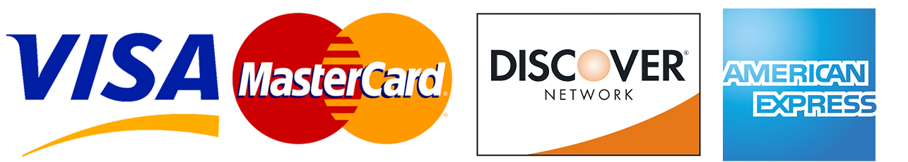 Visa, Mastercard, American Express, Discover accepted